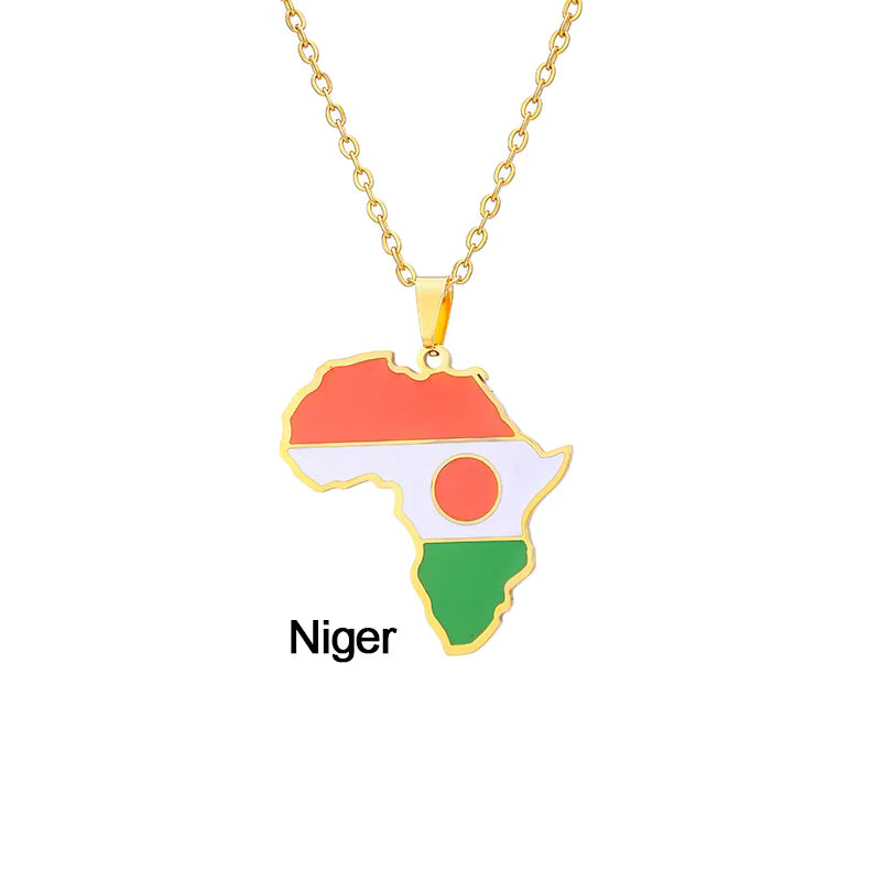 Africa Map with Different Countries National Flag Pendant Necklace