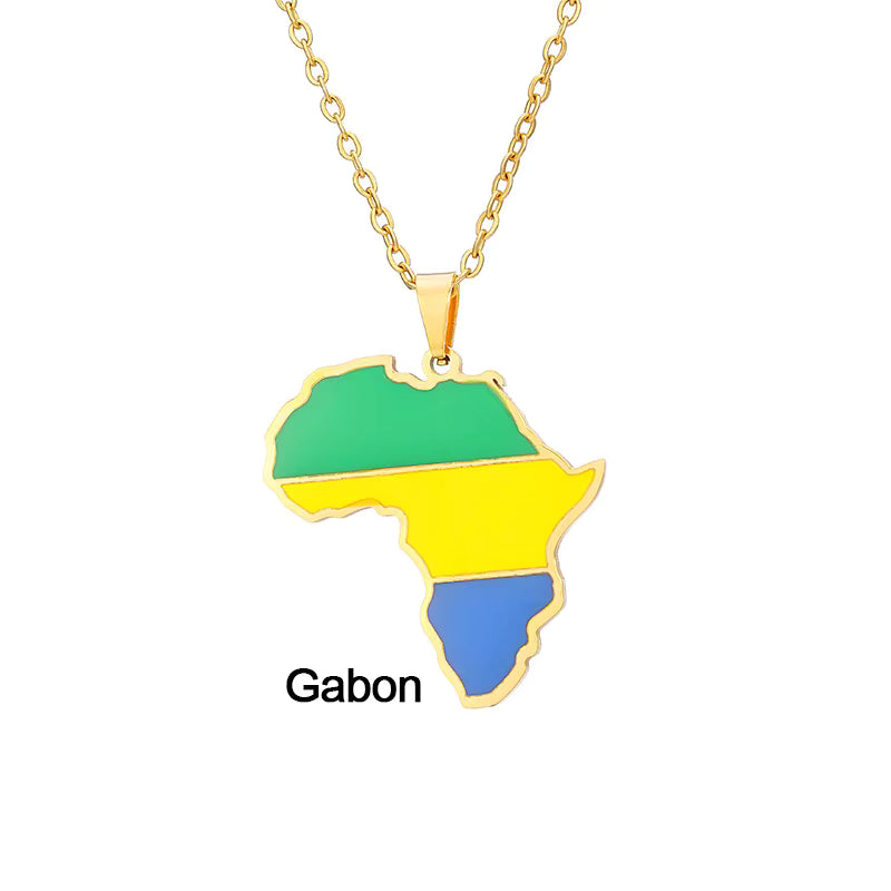 Africa Map with Different Countries National Flag Pendant Necklace