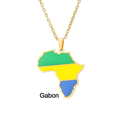 Africa Map with Different Countries National Flag Pendant Necklace