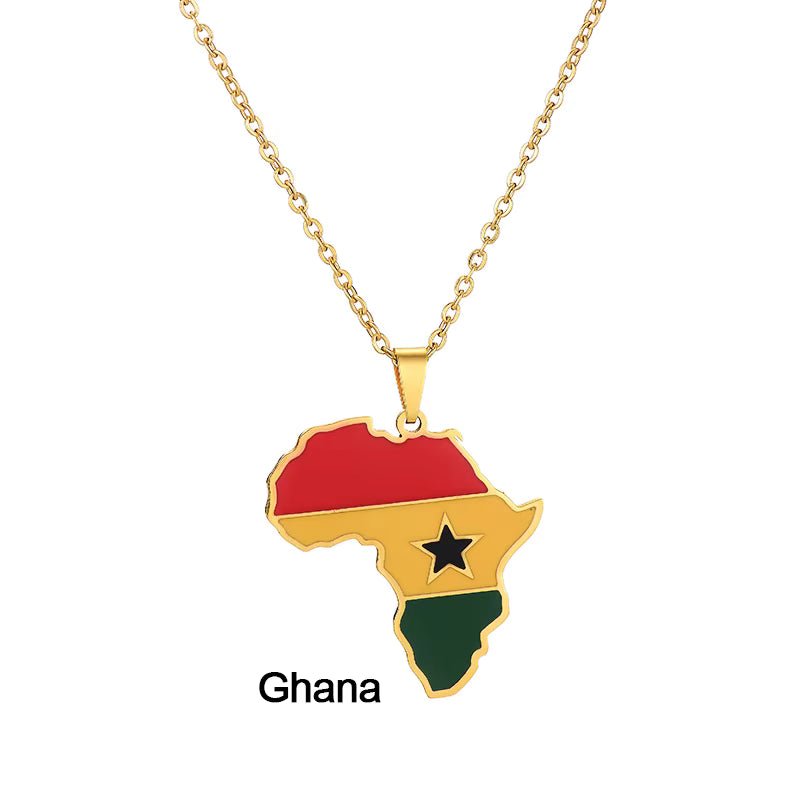 Africa Map with Different Countries National Flag Pendant Necklace