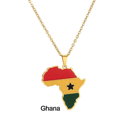 Africa Map with Different Countries National Flag Pendant Necklace