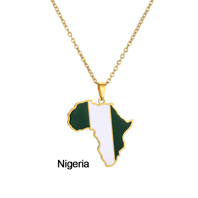 Africa Map with Different Countries National Flag Pendant Necklace