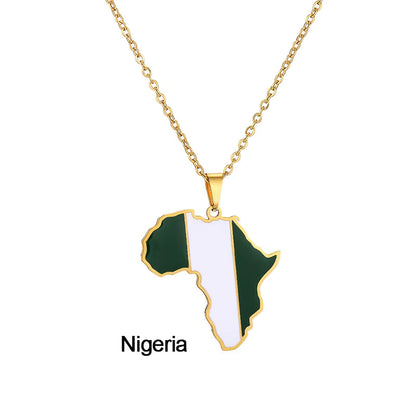Africa Map with Different Countries National Flag Pendant Necklace