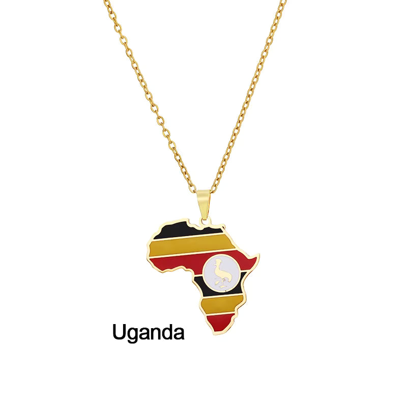 Africa Map with Different Countries National Flag Pendant Necklace