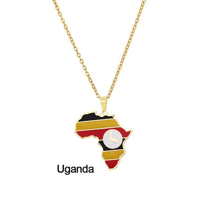 Africa Map with Different Countries National Flag Pendant Necklace