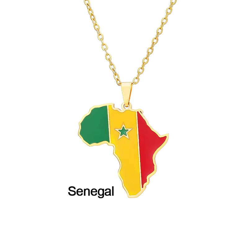Africa Map with Different Countries National Flag Pendant Necklace