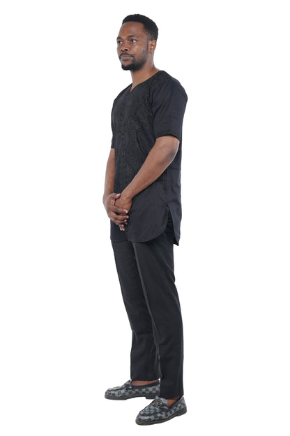 Black and Black Embroidered Shirts For Men