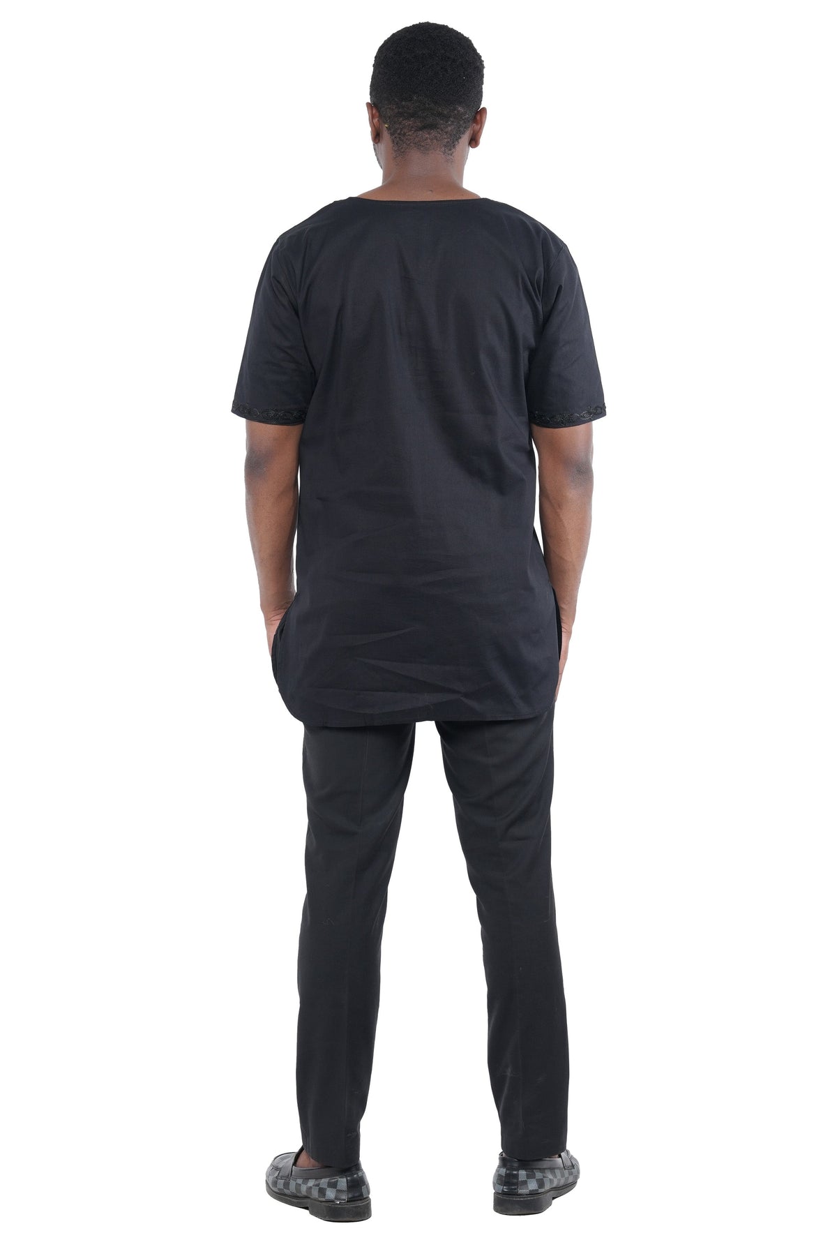 Black and Black Embroidered Shirts For Men