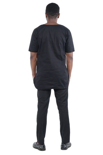 Black and Black Embroidered Shirts For Men