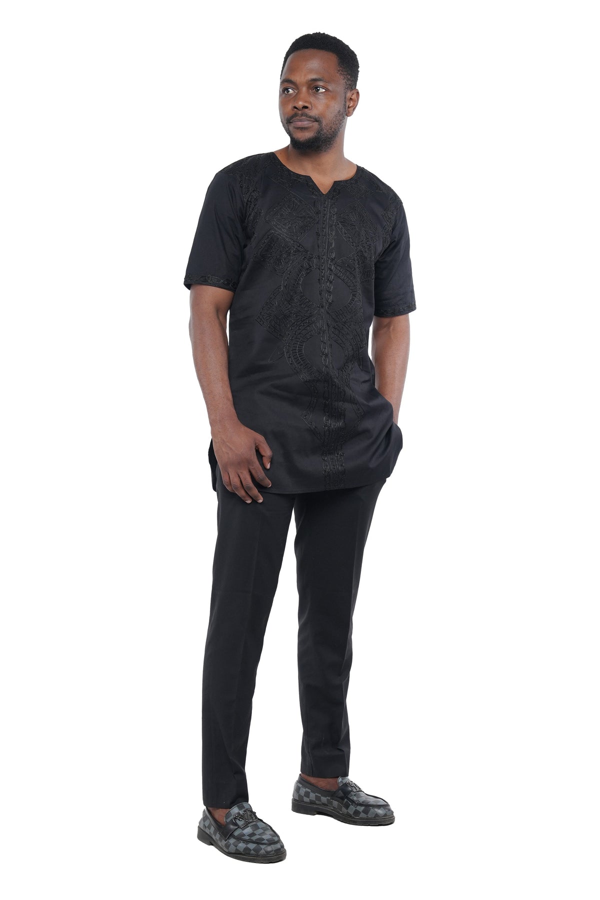 Black and Black Embroidered Shirts For Men