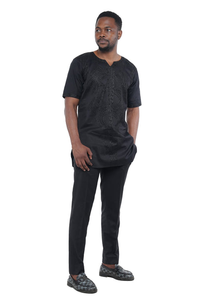 Black and Black Embroidered Shirts For Men