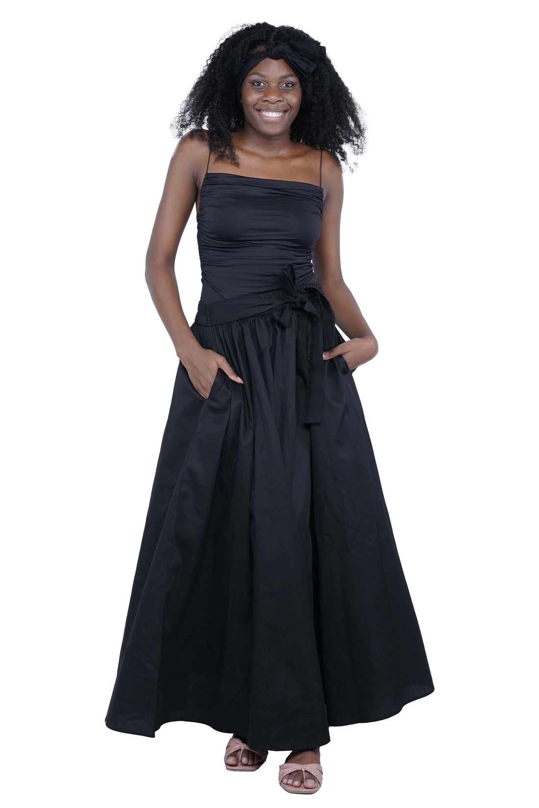 African Long Maxi Skirt 100% Cotton w/ Pockets & Headwrap One Size 41” Length