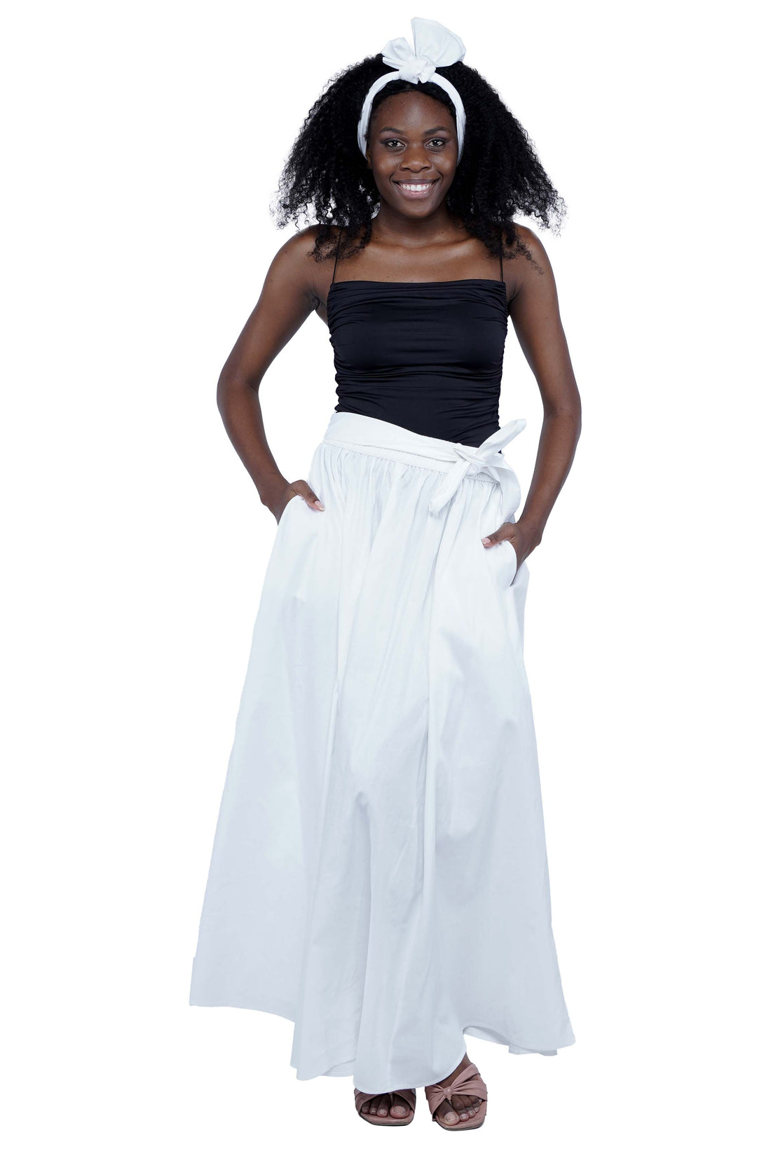 African Long Maxi Skirt 100% Cotton w/ Pockets & Headwrap One Size 41” Length