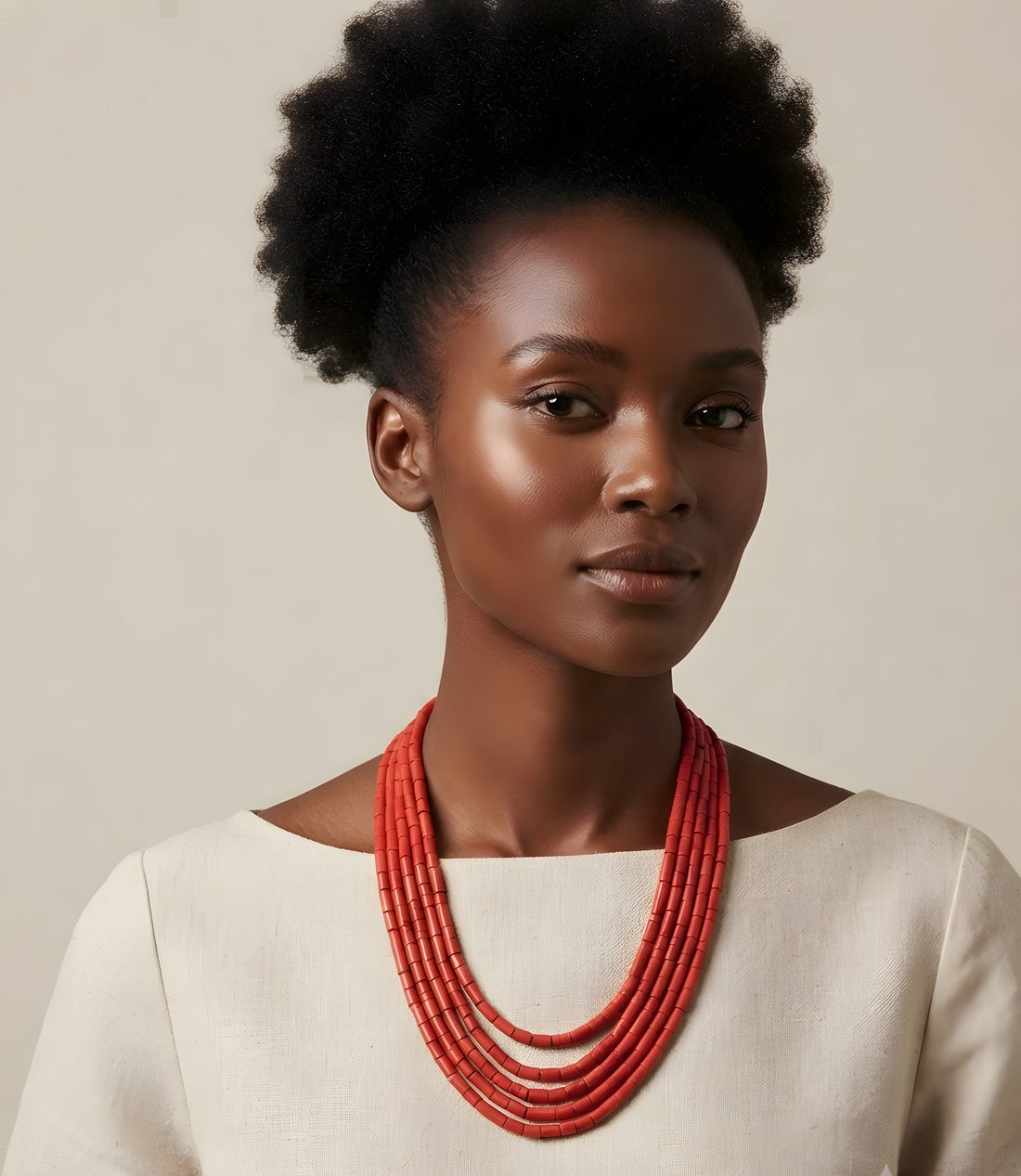 Coral Multi Strands Beaded Necklace