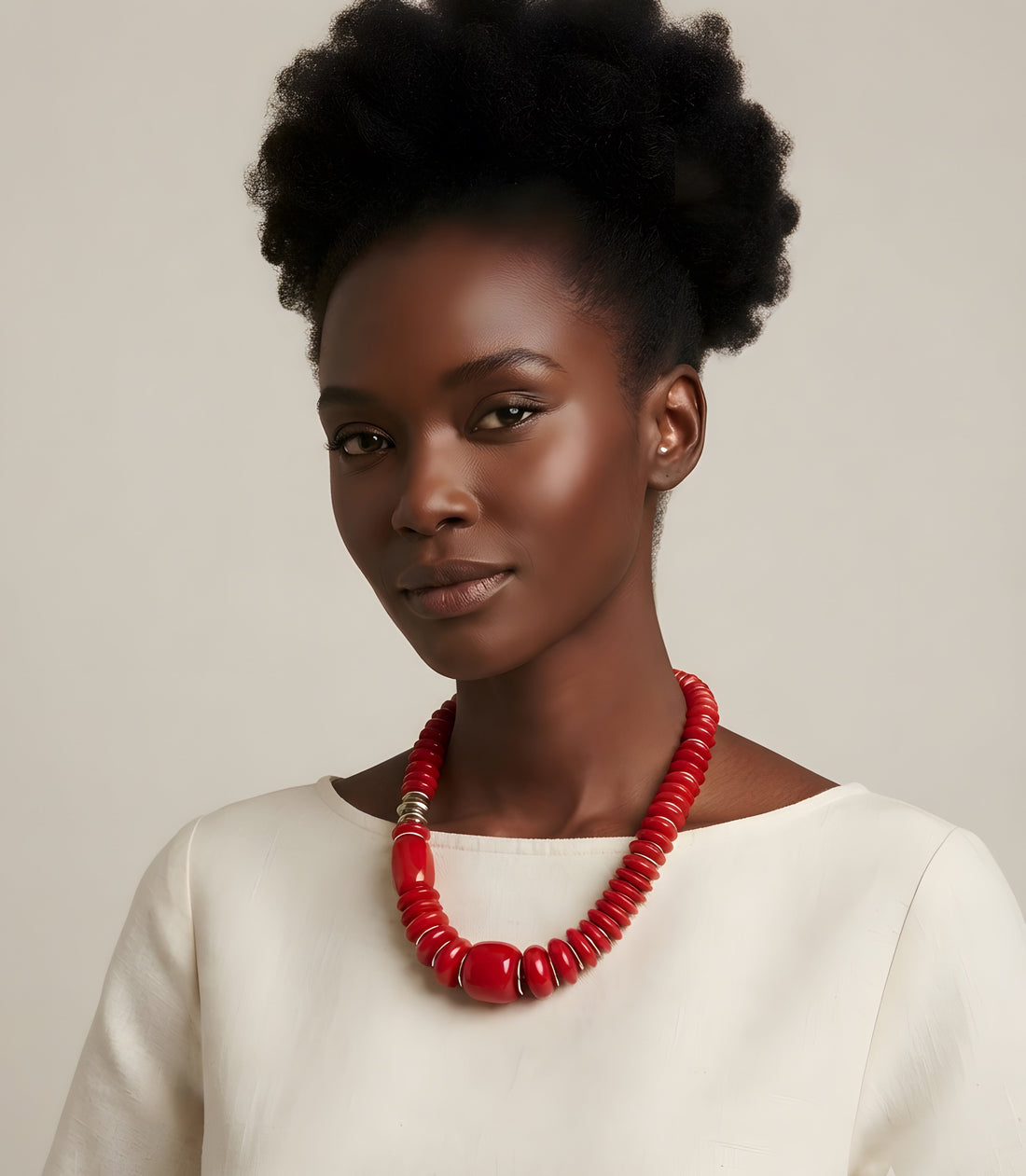 Red Acrylic Chunky Beaded Statement Necklace