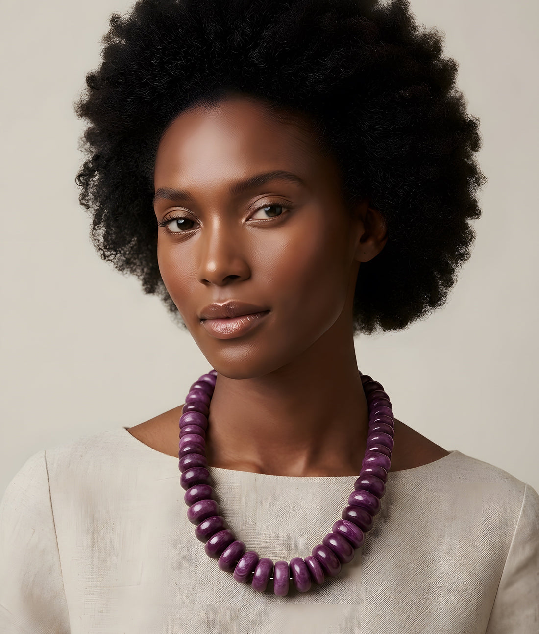 Purple Acrylic Chunky Beaded Statement Necklace