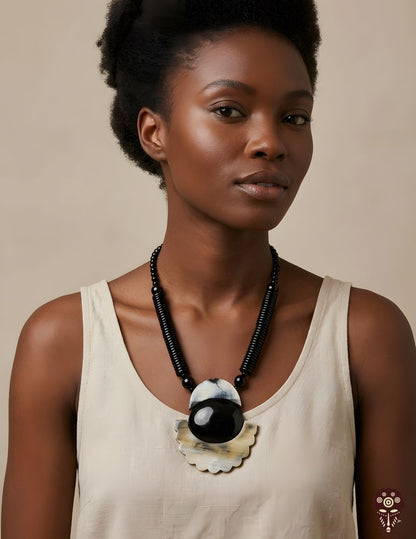 Handmade Horn Bead Statement Necklace – Natural Horn Pendant Jewelry