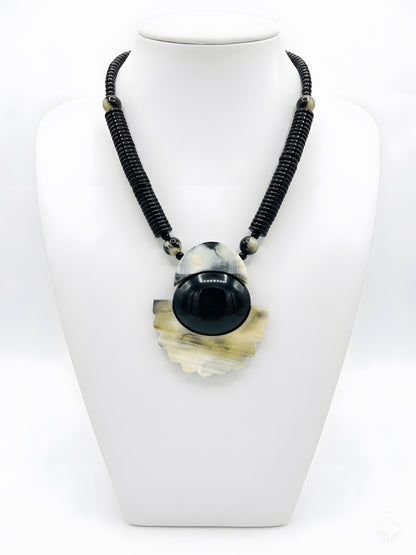 Handmade Horn Bead Statement Necklace – Natural Horn Pendant Jewelry