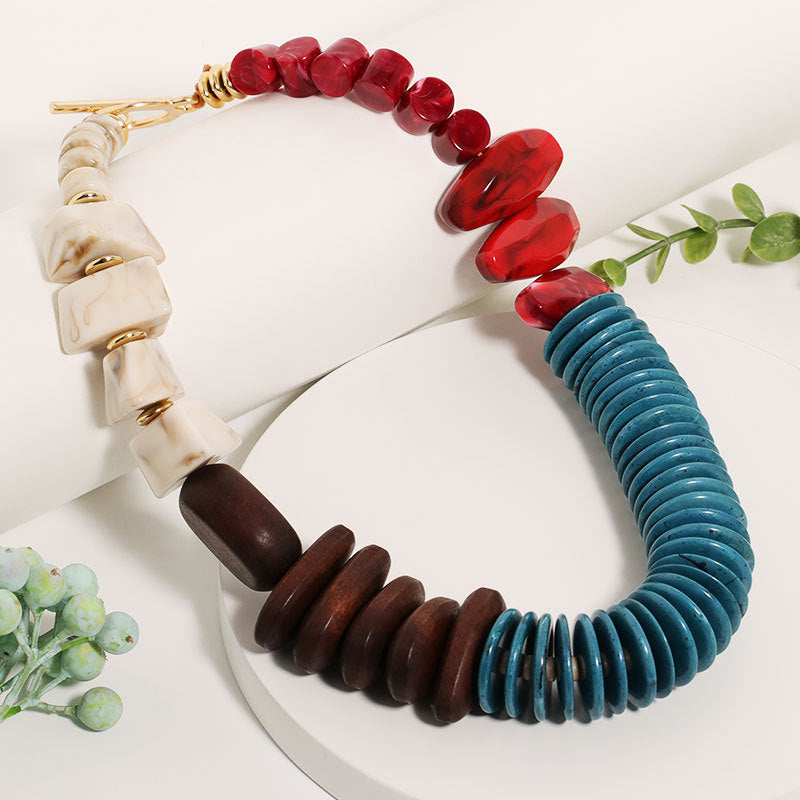Multicolor Mixed Wooden Bead Acrylic Necklace
