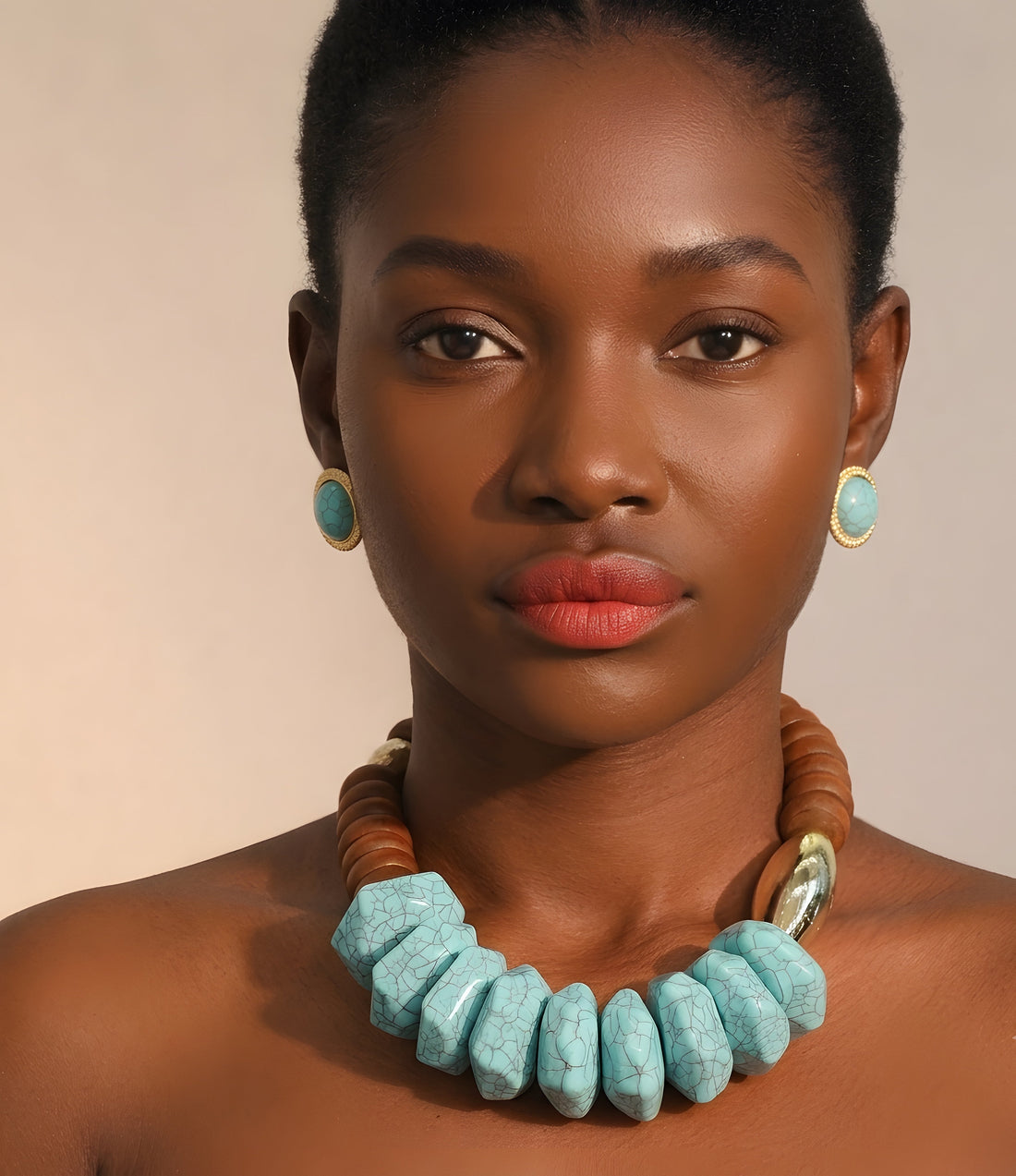 Handmade Irregular Acrylic Bead Necklace &amp; Earrings Set