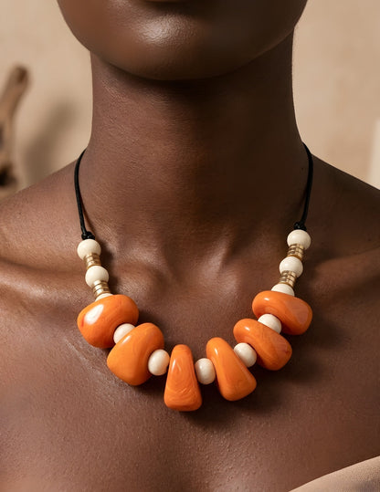 Orange Beaded Statement Necklace