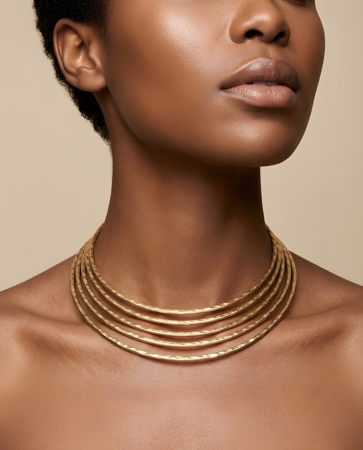 Multi-Layer Gold Statement Choker Necklace | Layered Curved Design