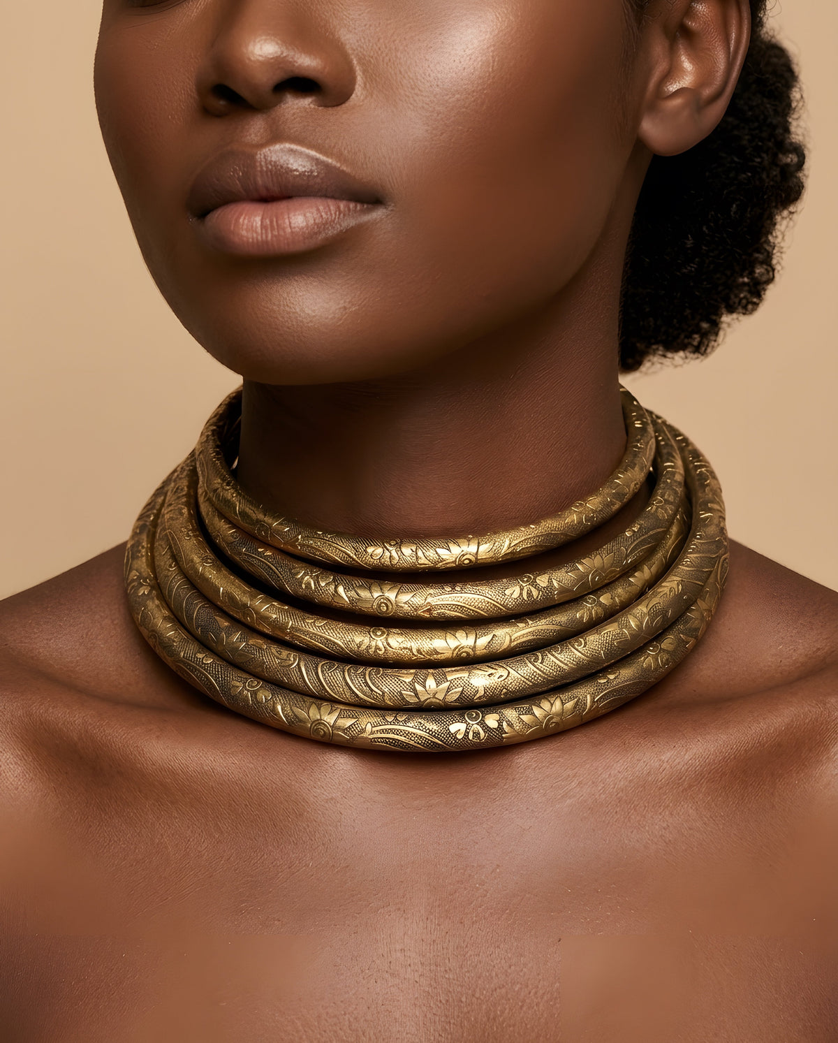 Multi-Layer Gold Statement Five Strands Choker Necklace