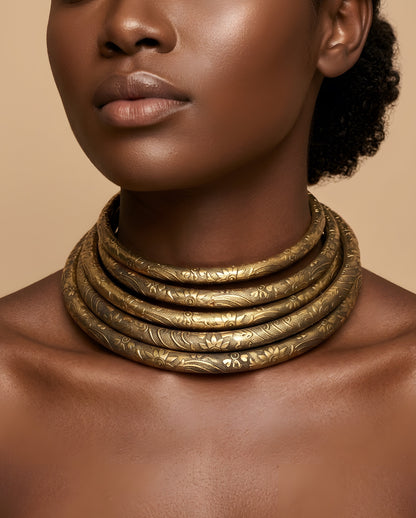 Multi-Layer Gold Statement Five Strands Choker Necklace