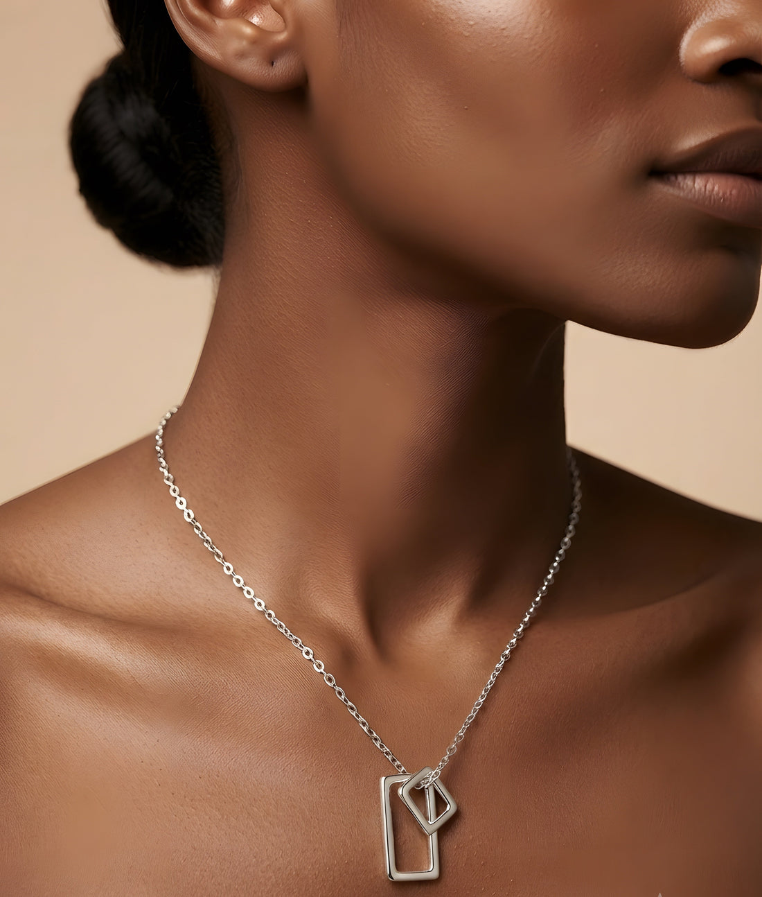 Stainless Steel Geometric Rectangle Pendant Necklace
