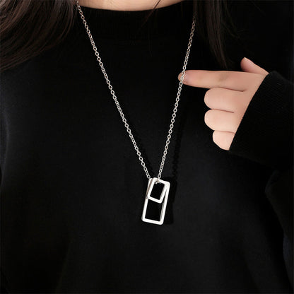 Stainless Steel Geometric Rectangle Pendant Necklace