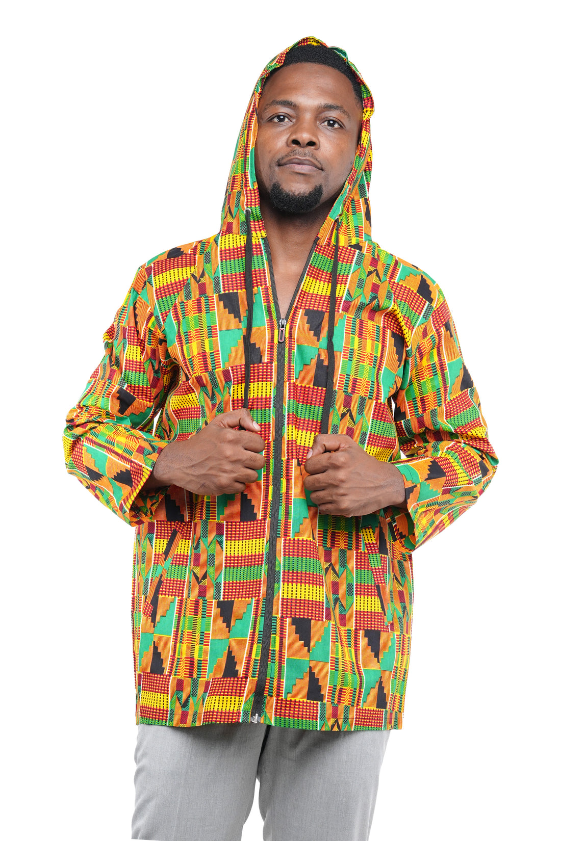 African print zipper hoodie for men 100% cotton