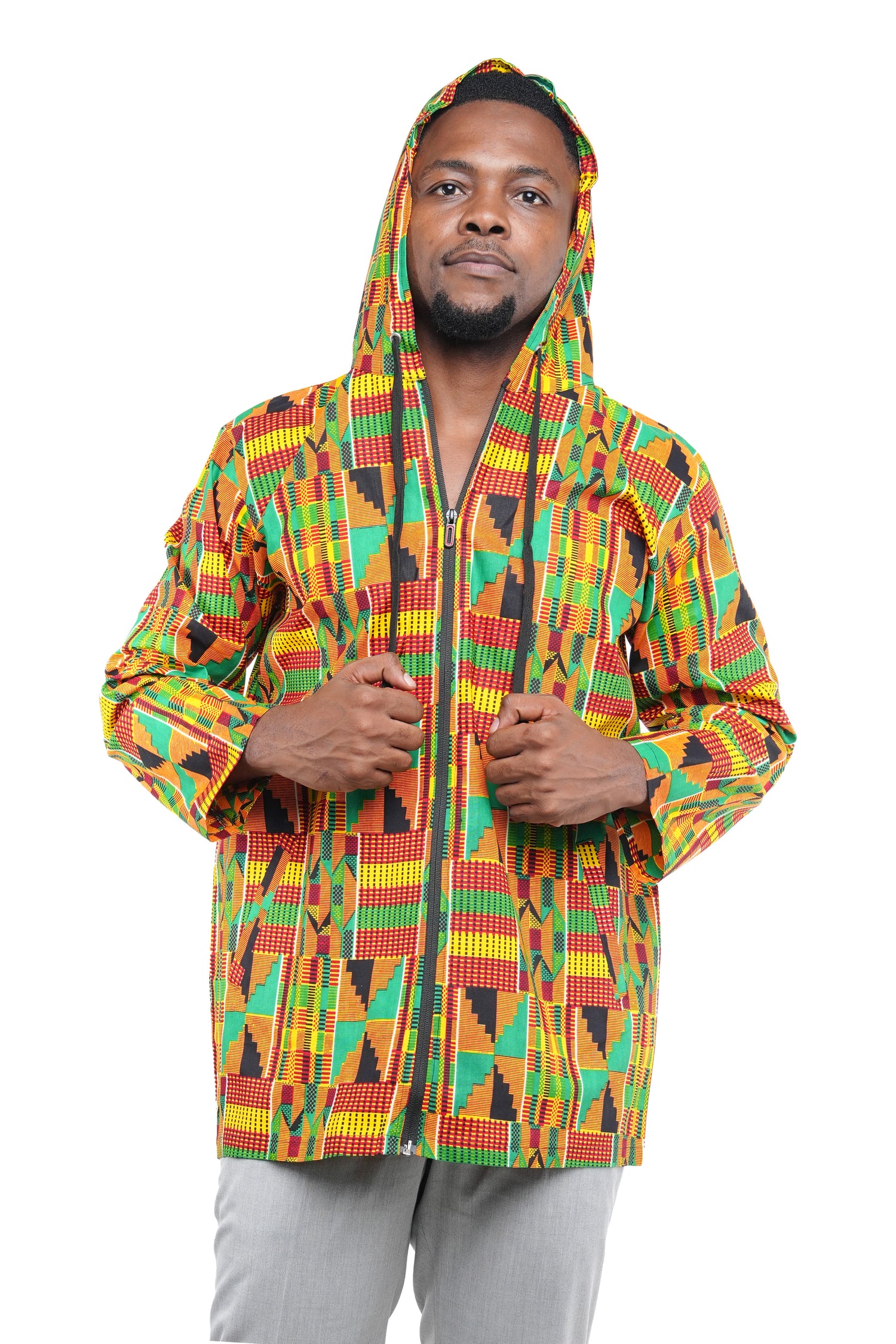 African print zipper hoodie for men 100% cotton