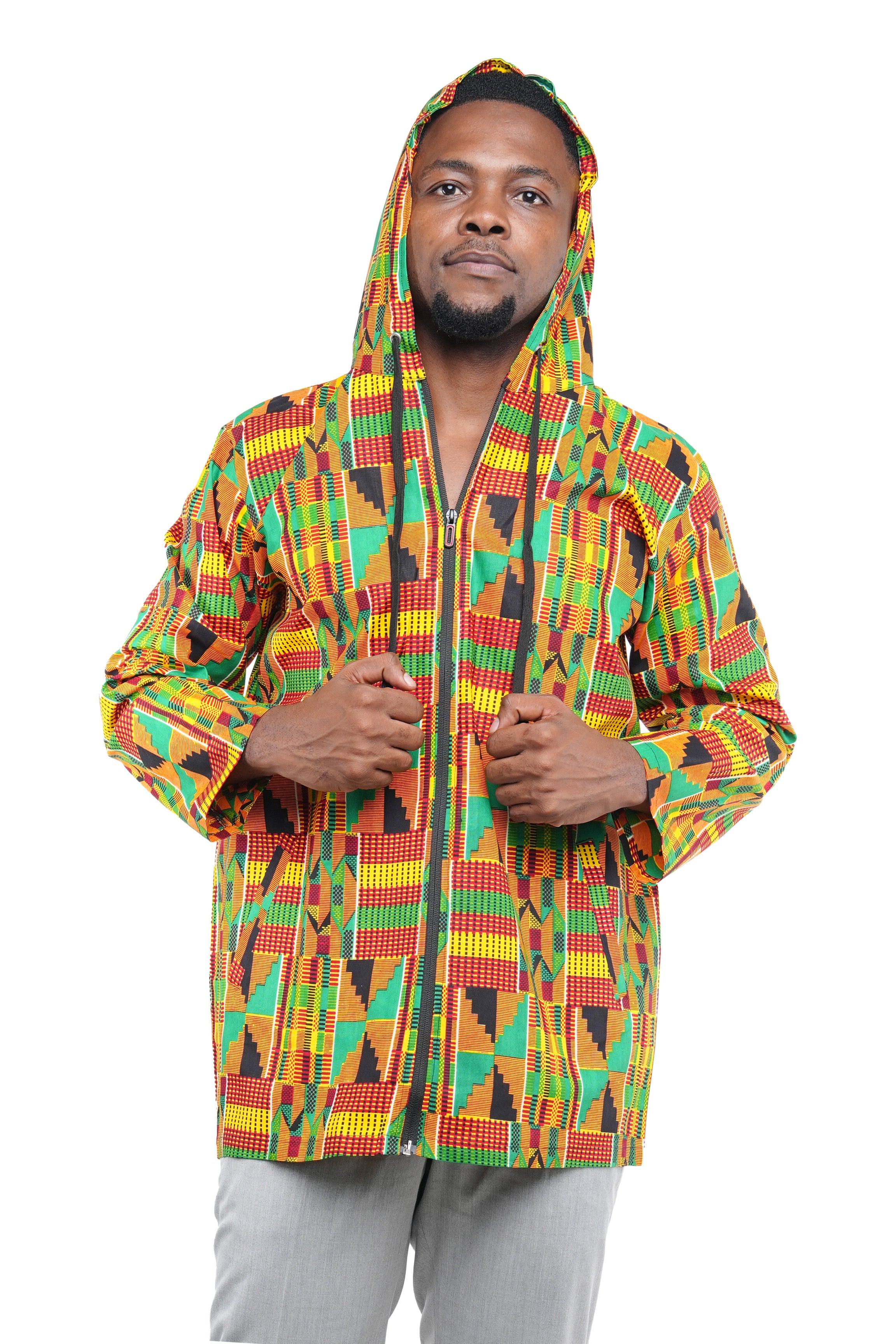 African print zipper hoodie for men 100% cotton