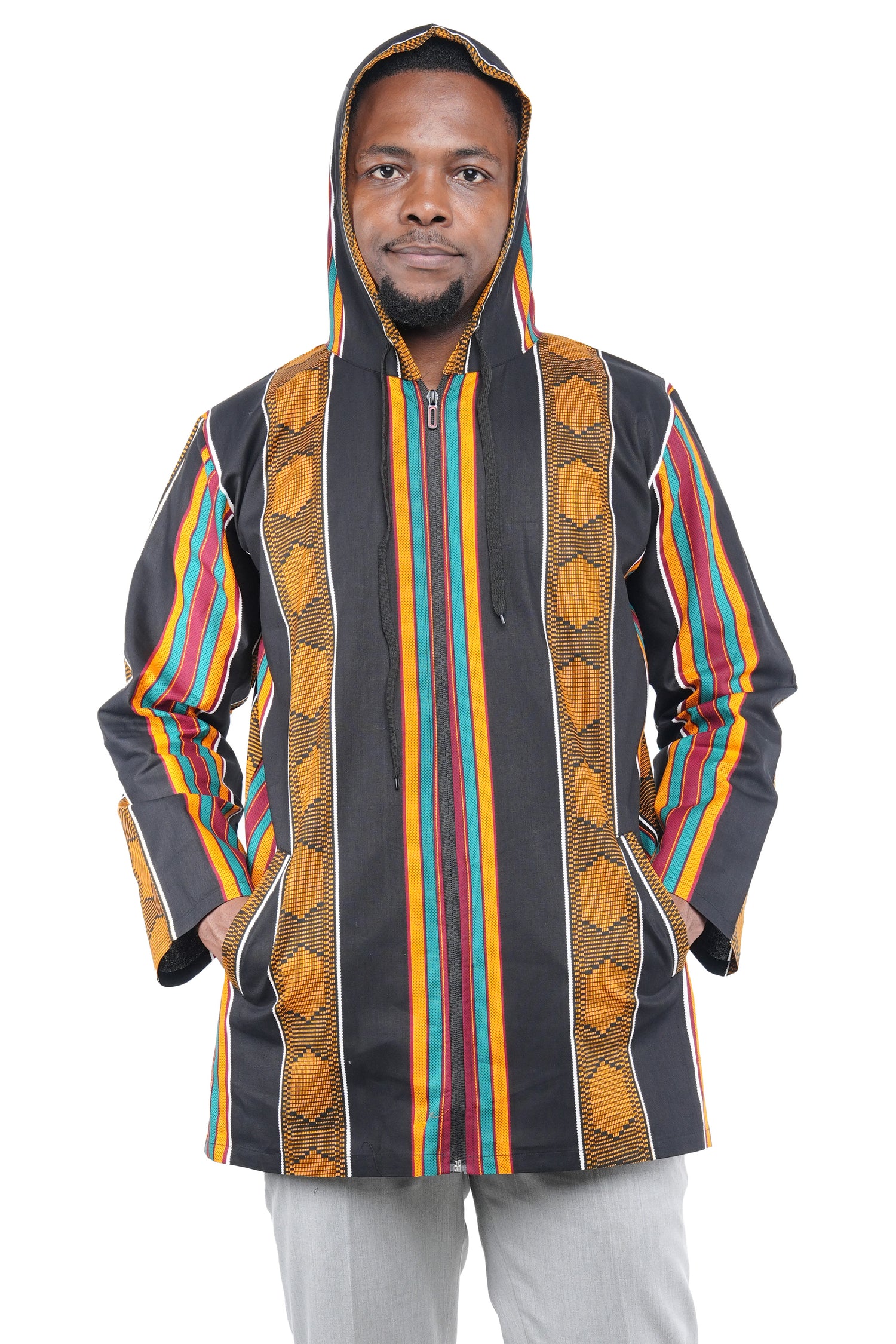 African print zipper hoodie for men 100% cotton
