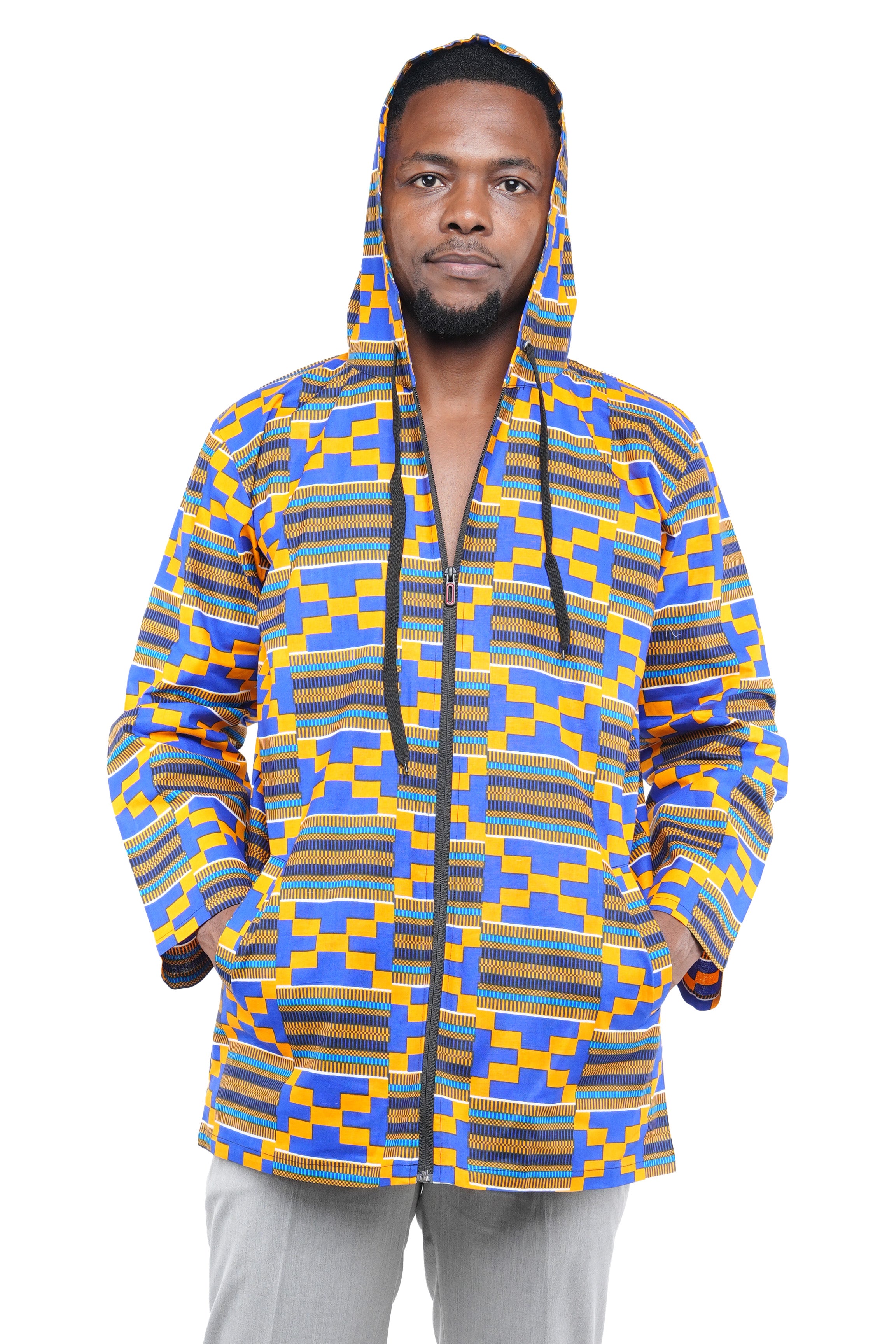African print zipper hoodie for men 100% cotton