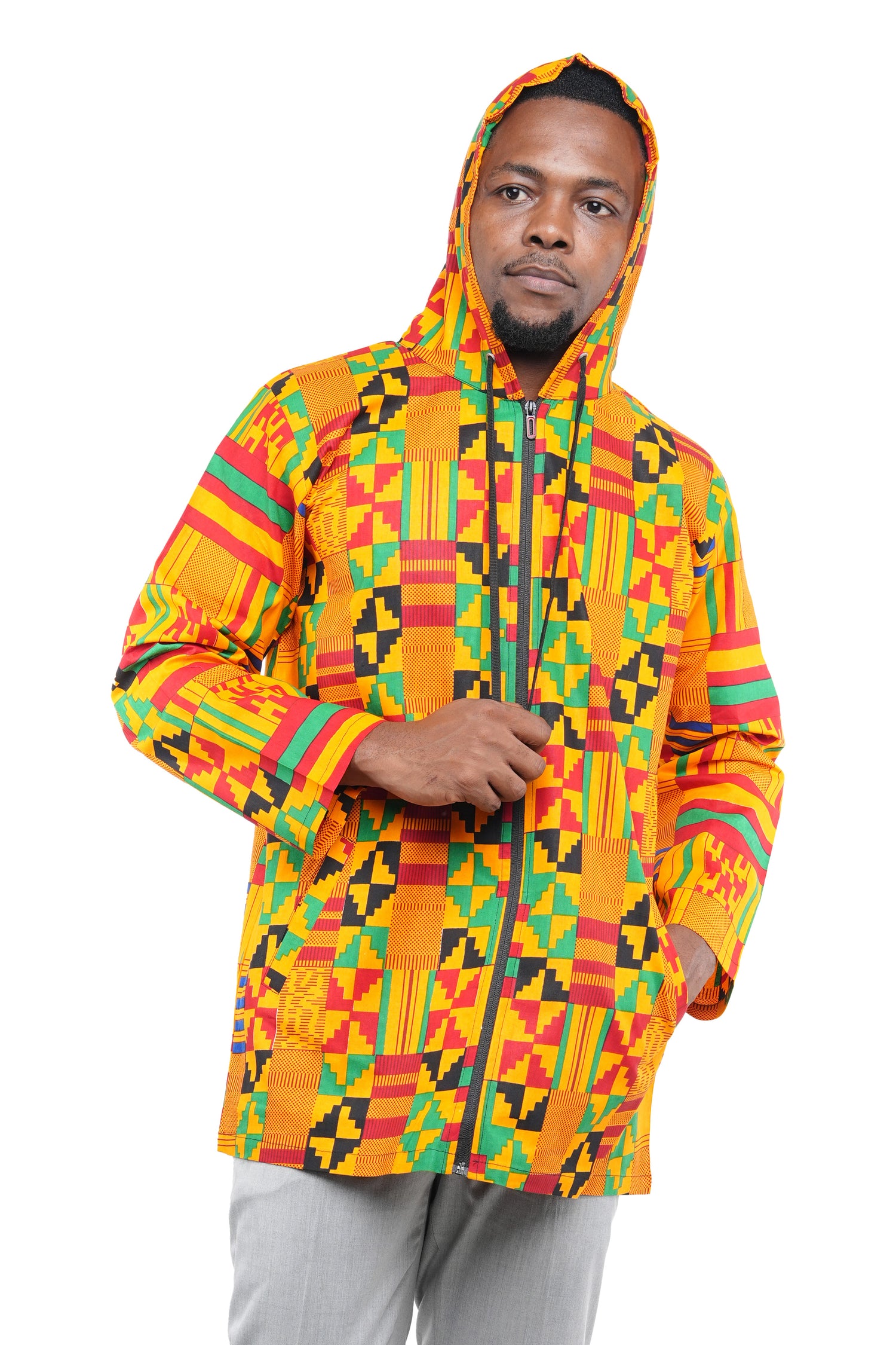 African print zipper hoodie for men 100% cotton