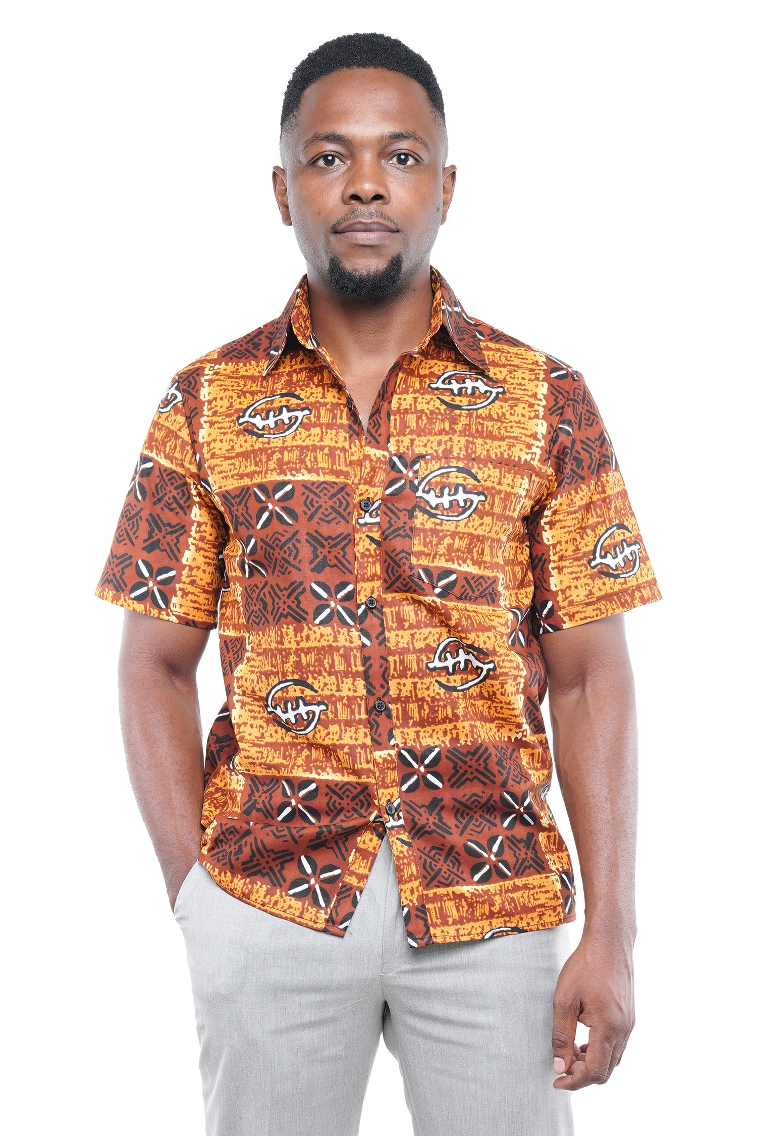 african dress shirt African Button Down Shirt for Men – Short Sleeve Cotton Top (M–3XL) – Satsuma African Clothing