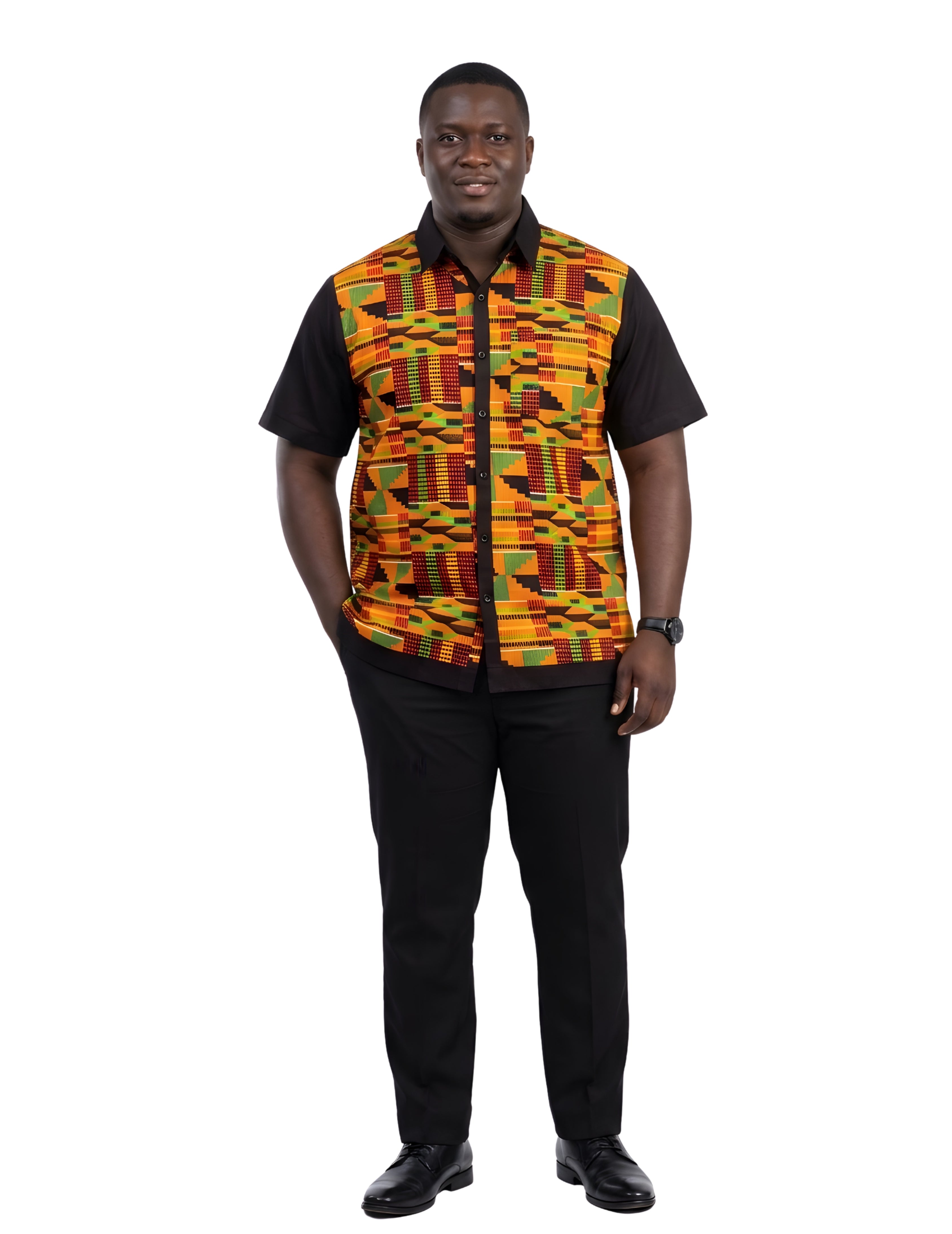 African Button Down Shirt for Men | Patch Pocket – Cotton Short Sleeve