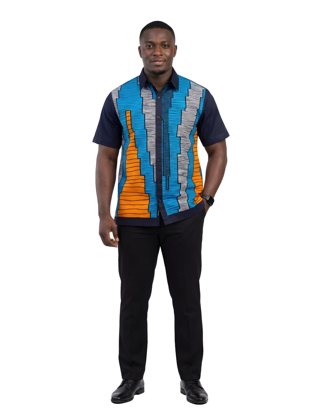 African Button Down Shirt for Men | Patch Pocket – Cotton Short Sleeve