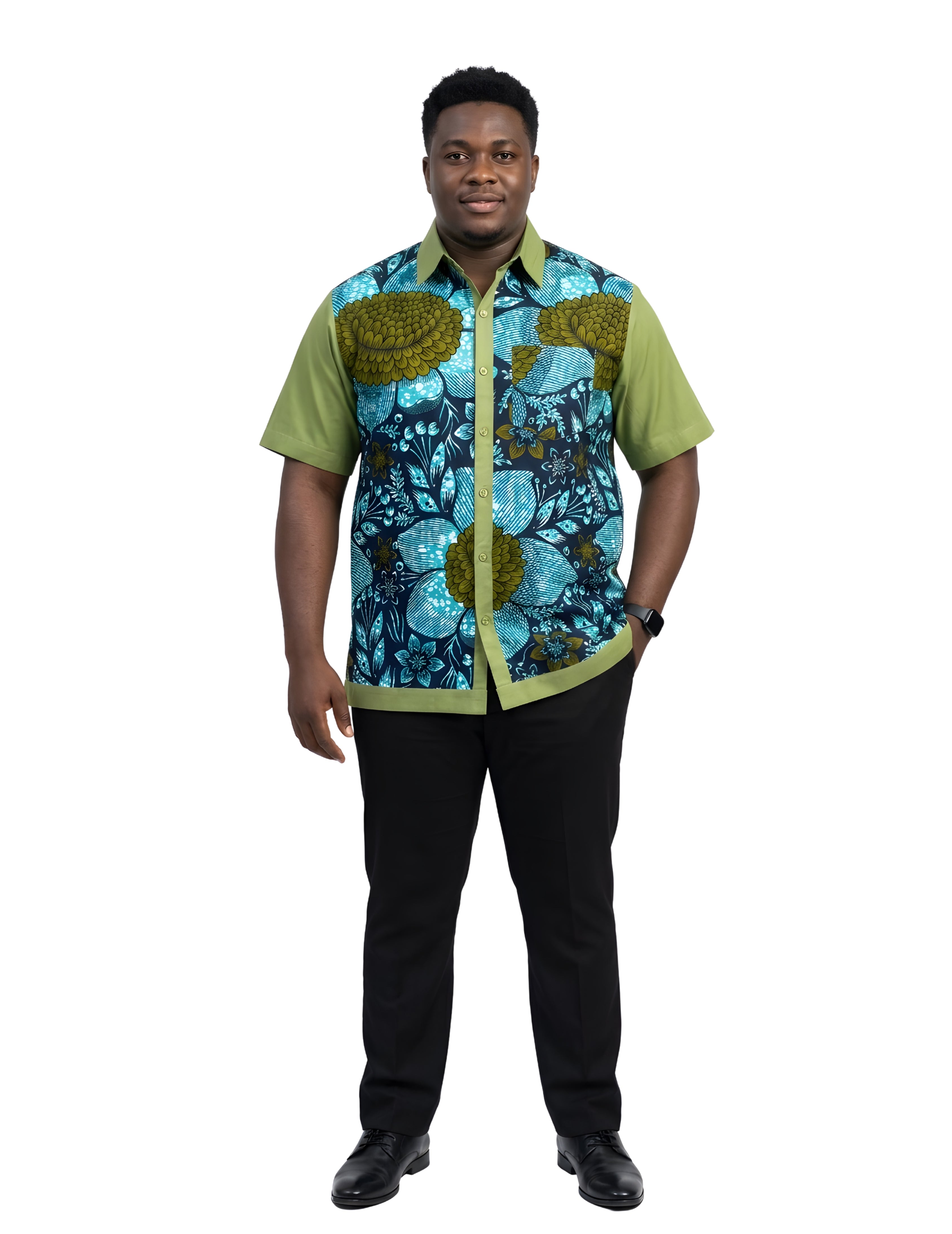 African Button Down Shirt for Men | Patch Pocket – Cotton Short Sleeve