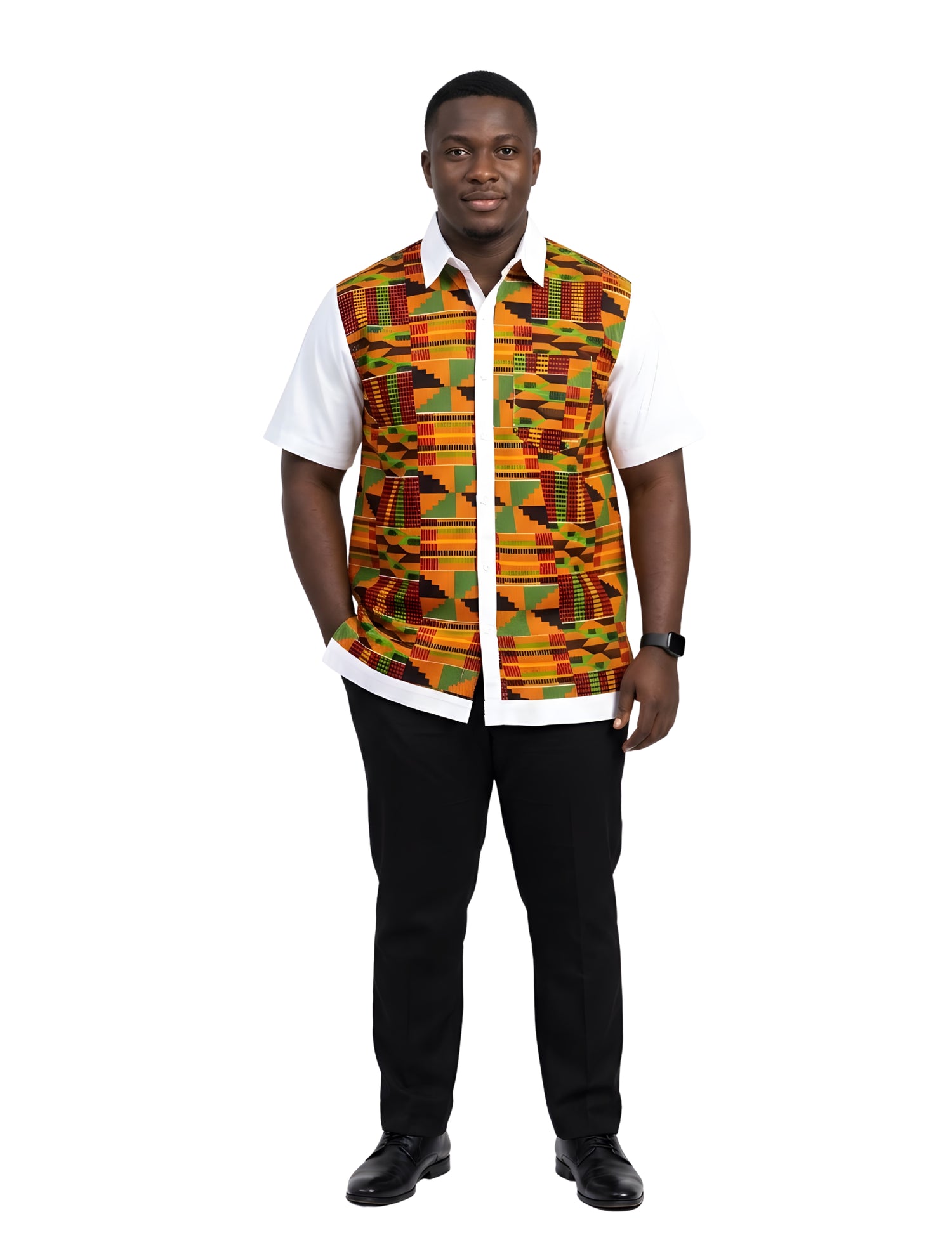 African Button Down Shirt for Men | Patch Pocket – Cotton Short Sleeve
