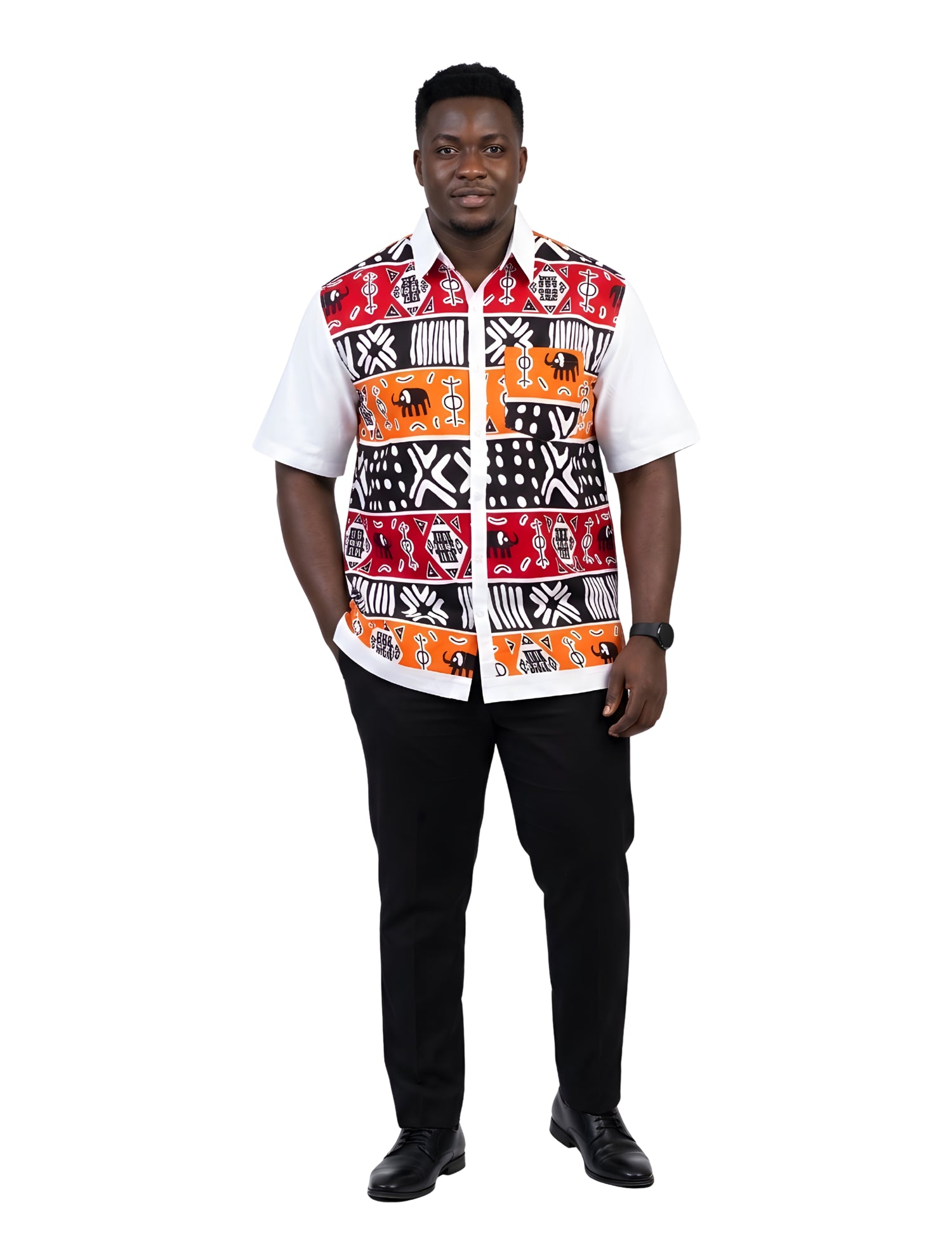 African Button Down Shirt for Men | Patch Pocket – Cotton Short Sleeve