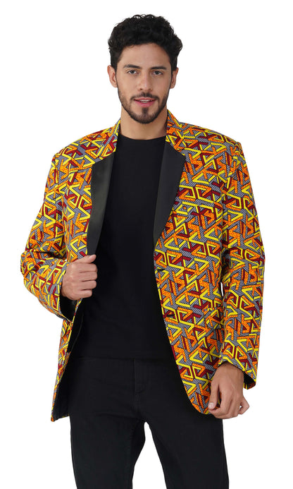 African Print Blazer Jacket for Men, 100% Cotton, Lined, Traditional Dashiki