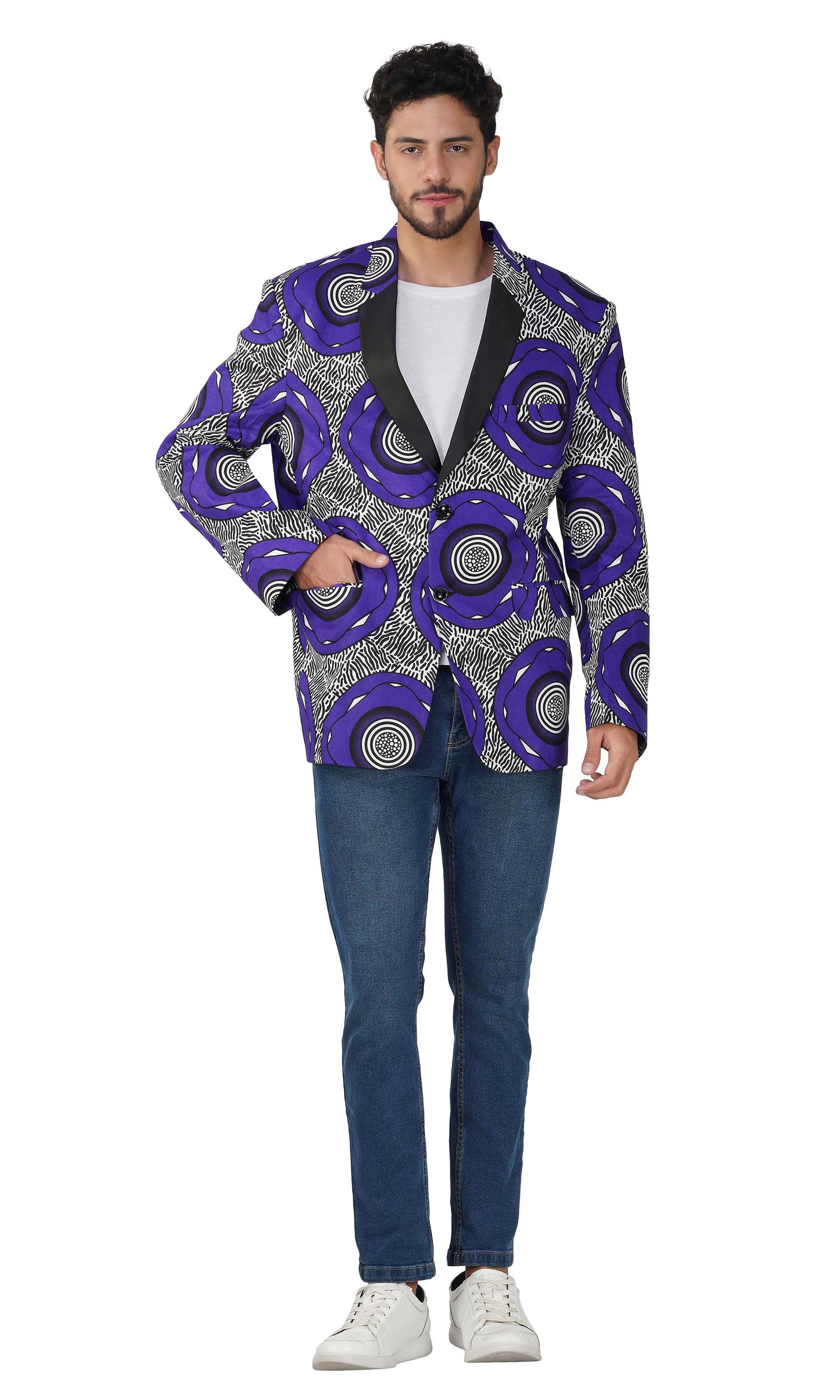 African Print Blazer Jacket for Men, 100% Cotton, Lined, Traditional Dashiki