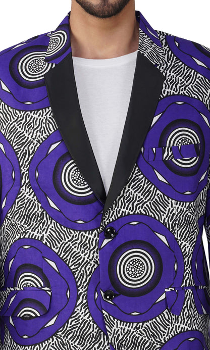 African Print Blazer Jacket for Men, 100% Cotton, Lined, Traditional Dashiki