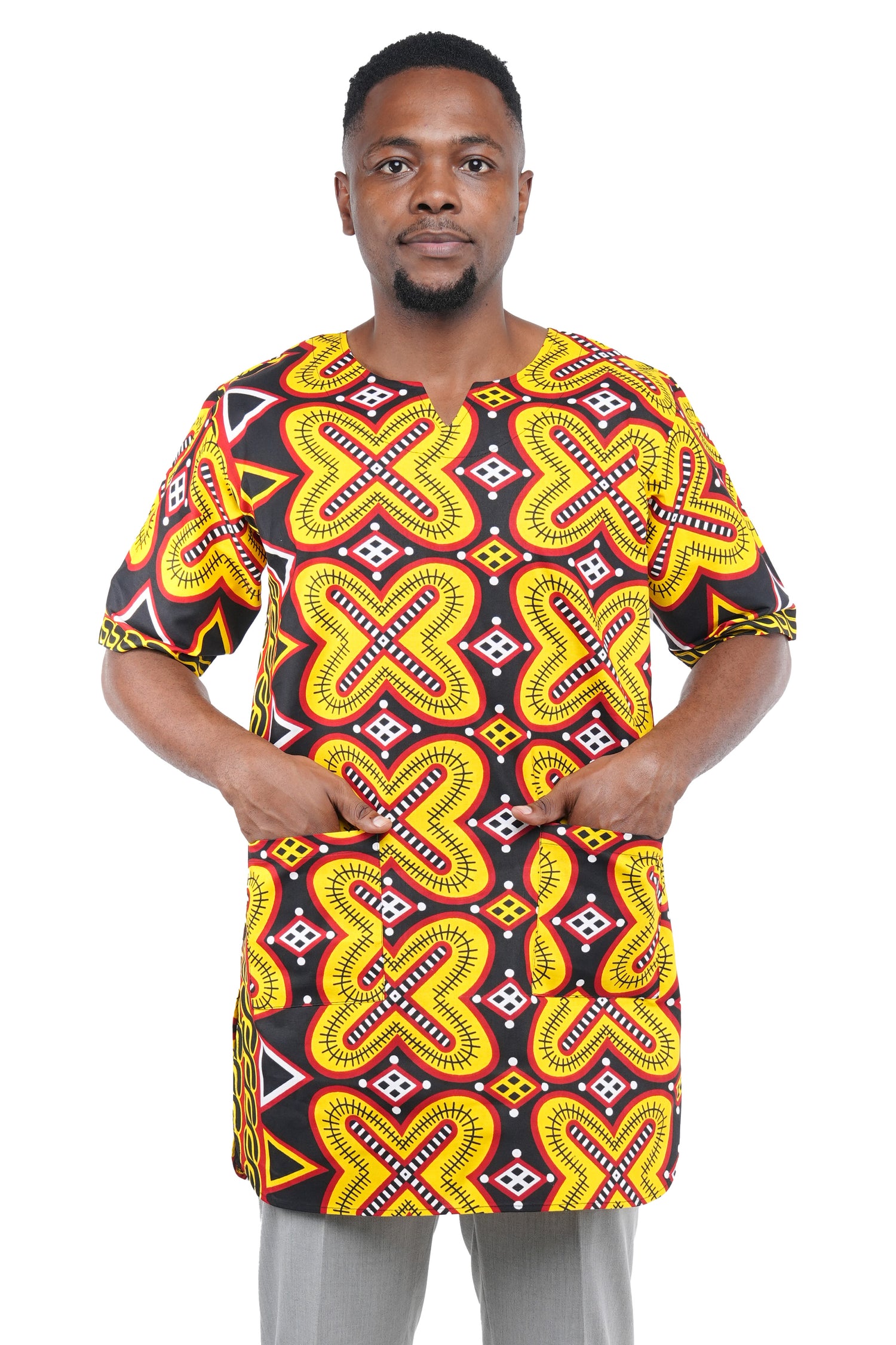 African Men’s Cotton Top with Two Pockets