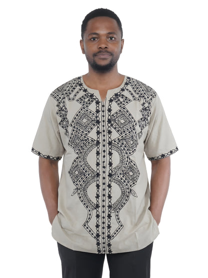 Off White Embroidered Dashiki For Men