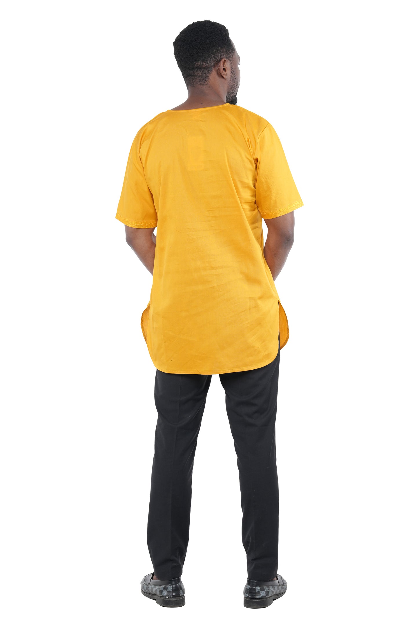 Mustard Embroidered Long Dashiki Shirt For Men