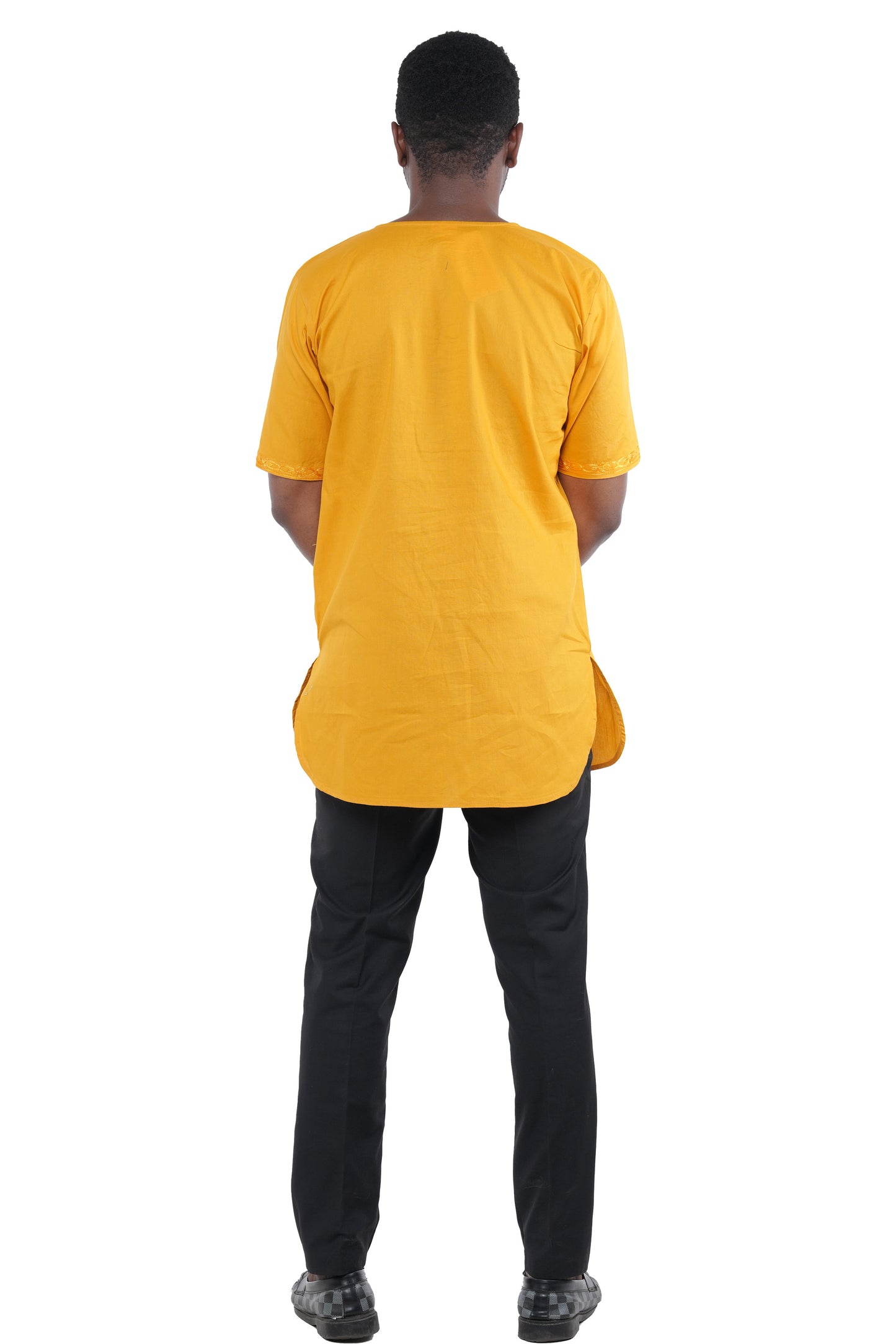 Mustard Embroidered Long Dashiki Shirt For Men