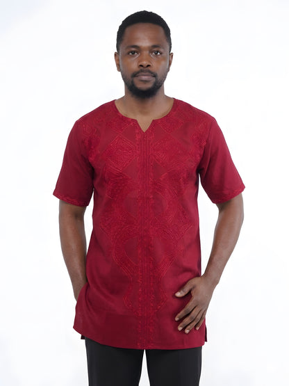 Maroon Embroidered Shirts For Men